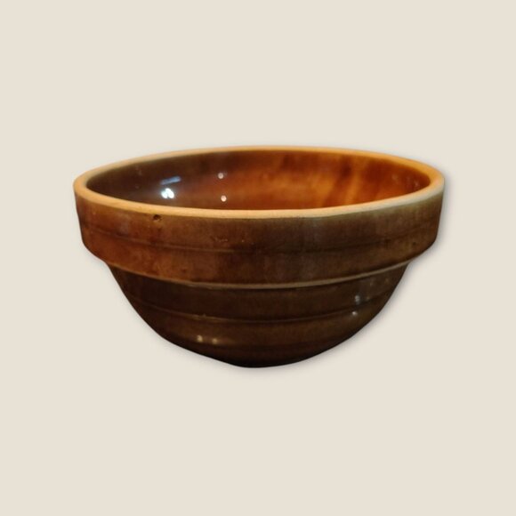 Handmade Brown Stoneware Mixing Bowl 9" Diameter 4.5" Height Ribbed Design Made - Picture 2 of 10
